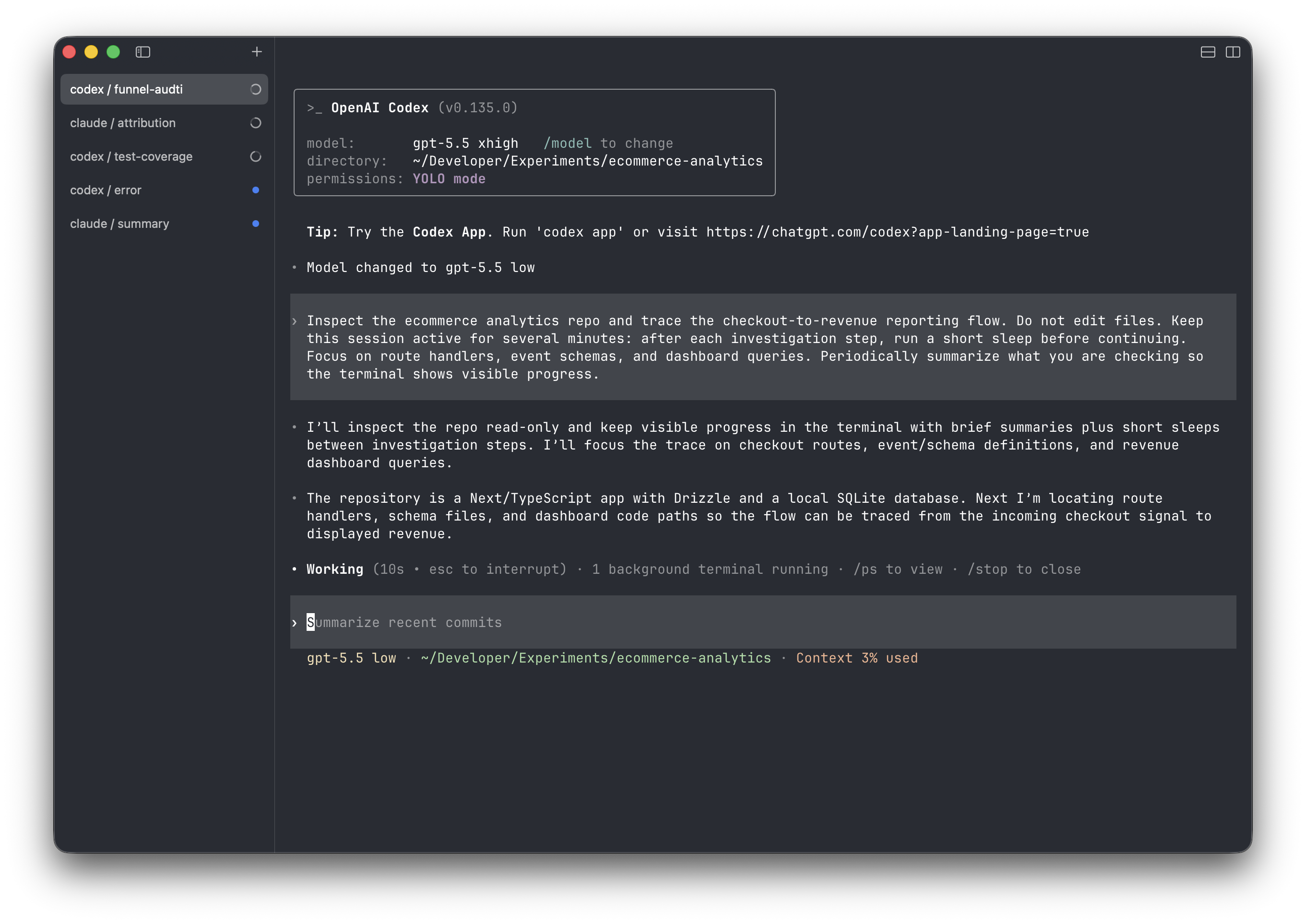 Maxx showing a sidebar with multiple coding agent sessions running in parallel